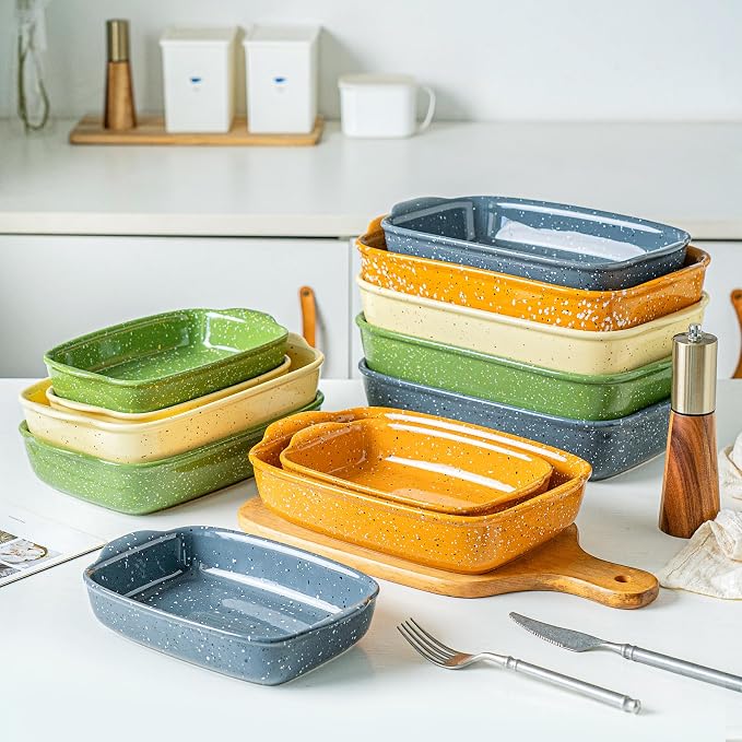 Ceramic Bakeware Dish Set of 3, Rectangular Baking Casserole - Image 8