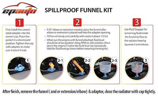 EPAuto Spill Proof Radiator Coolant Filling Funnel Kit - Image 3