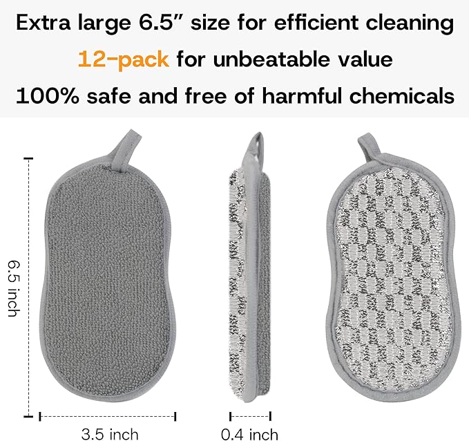 Multi-Purpose Scrub Kitchen Sponges – 12 Pack Dish Sponge, Dual-Sided - Image 7