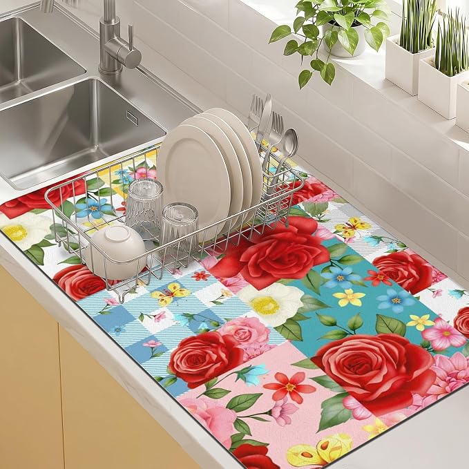Kitchen Countertop Dish Drying Mat, Super Absorbent Coffee Bar Mat by Kuyig+Home