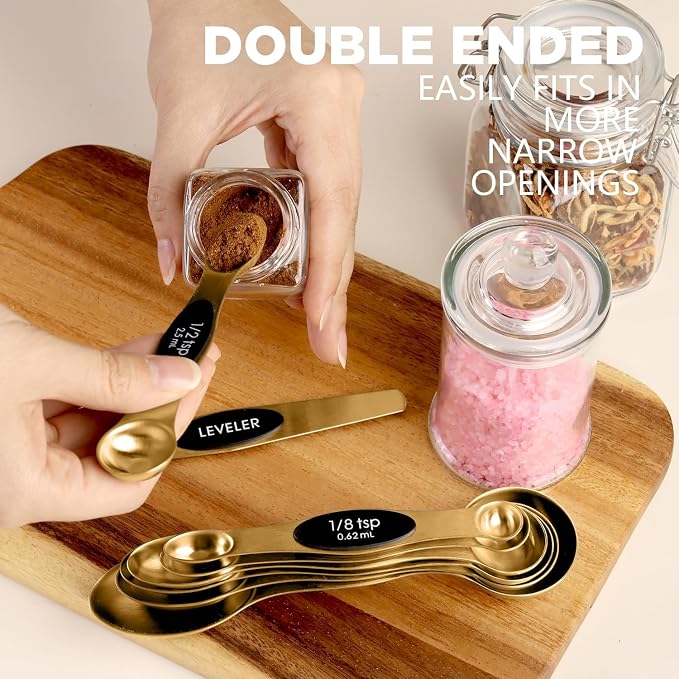 ChefAide Pack of 8 Stainless Steel Magnetic Measuring Spoons Set, Dual Sided - Image 4