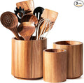 Criusia Utensil Holder 3 Pack, 360° Rotating Acacia Wood Cooking Utensil Crocks by Criusia