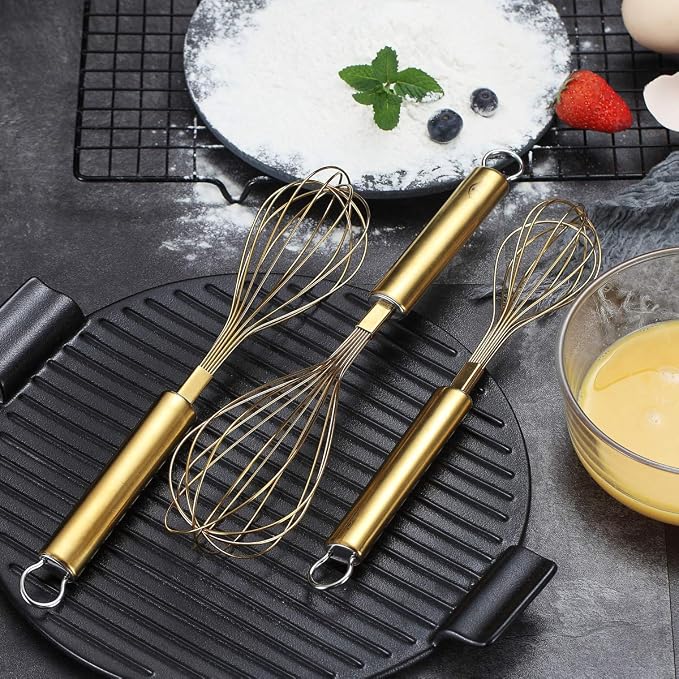 Berglander Gold Whisk Pack of 3 Stainless Steel 8", Titianium Plating Whisks - Image 7