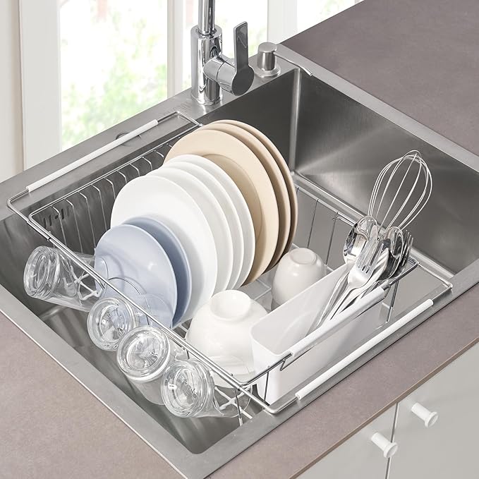 Dish Drying Rack Over The Sink Expandable to 24.5" Dish Drainer — Space-Saving by SweetHomeCollection
