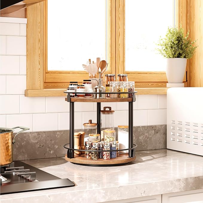 YATINEY Lazy Susan Organizer, Rotating Spice Rack, 2 Tier Spice Turntable - Image 2