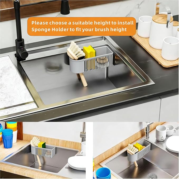 SuoXing Inside Sink Sponge Holder, Plastic Dish Sink Organizer - Image 4