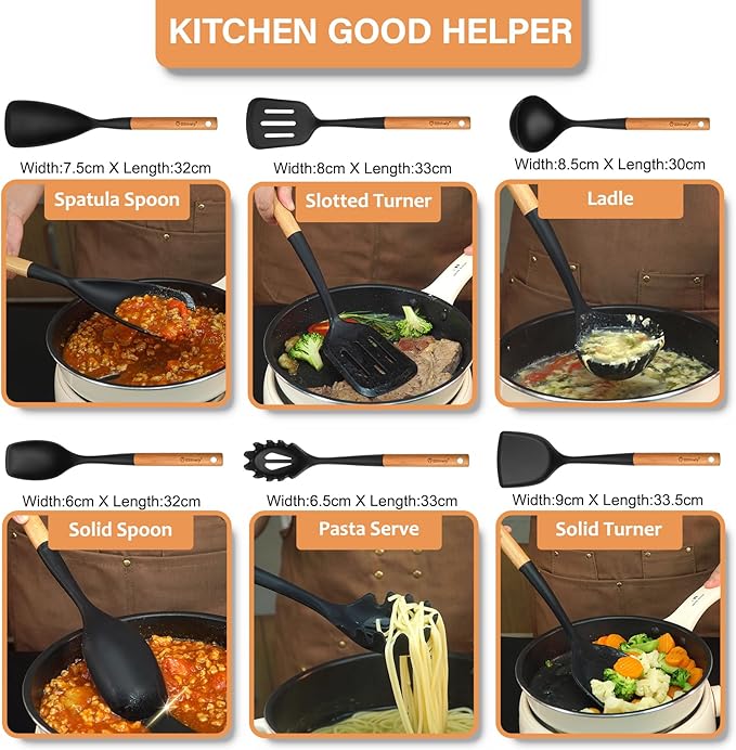 Large Silicone Kitchen Utensils Set, Heat Resistant and BPA Free Silicone - Image 8