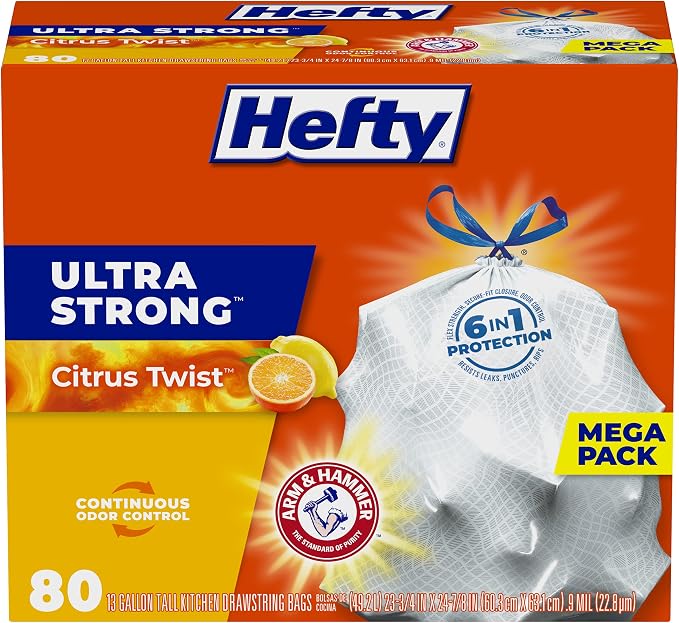 Hefty Ultra Strong 13 Gallon Trash Bags, Tall Kitchen Trash Bags 13 Gallon Size by Hefty