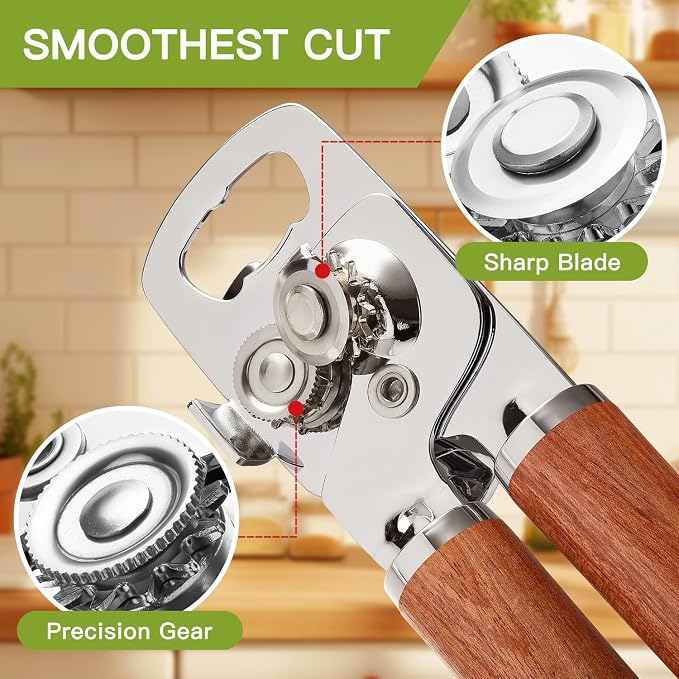 KULUNER Manual Can Opener with Solid Rosewood Handle, Large Easy-Turn Knob - Image 3