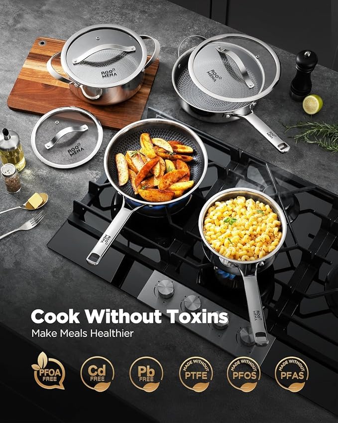 Nonstick Frying Pan Set, Non-Toxic Tri-Ply Hybrid Ceramic Skillet 3 Piece - Image 8