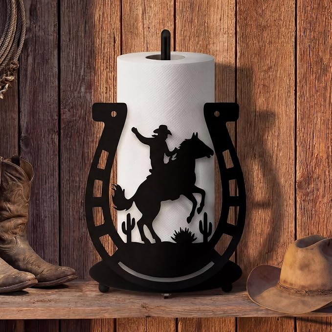 Horseshoe Western Paper Towel Holder Black Metal Farmhouse Napkin Holder Rustic by Yiyiring