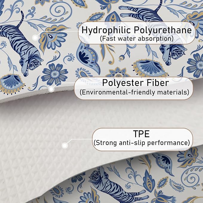 Blue and White Floral Tiger Dish Drying Mat, Chinoiserie Tiger Coffee Bar Mat - Image 6