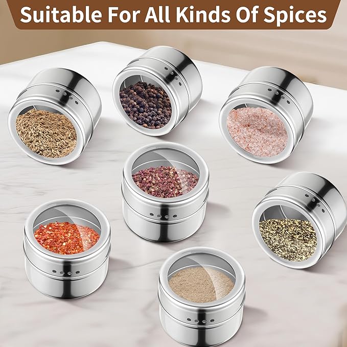 12pcs Stainless Steel Spice Jars, Magnetic Condiment Tins Magnetic Spice Jar - Image 5
