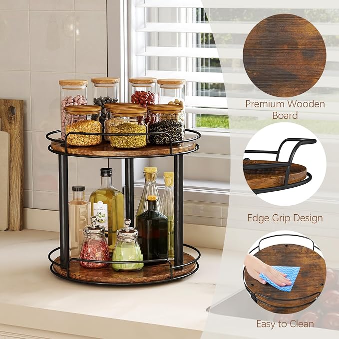 LAMU 12'' Wood Lazy Susan Turntable Organizer - Image 2