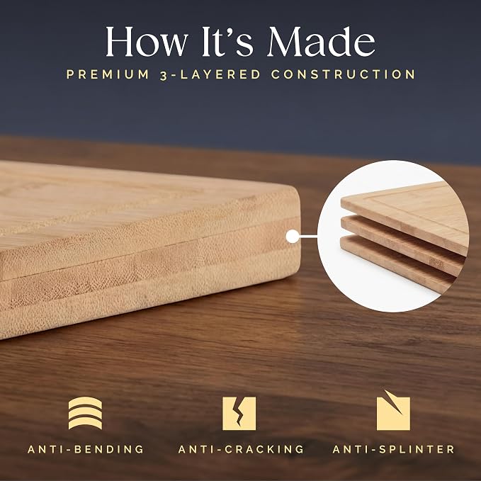 Deer & Oak Large Bamboo Chopping Board 15" x 9.8" x 0.8", Premium Wooden - Image 7