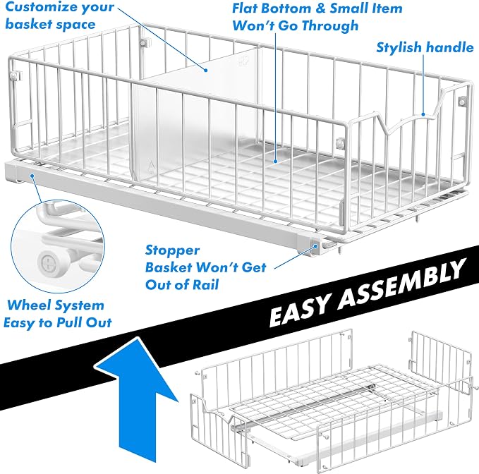 Simple Houseware Pull-Out Cabinet Sliding Basket Organizer, 17.2" D x 9.7" W x - Image 6