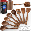 PriorityChef Wooden Spoons for Cooking, Premium 8pc Teak Wood Utensil Set by PriorityChef