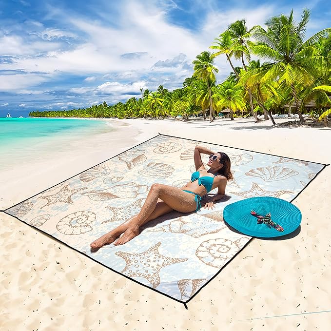 HIHOHO Beach Blanket Waterproof Sandproof Extra Large Beach Mat 79" X - Image 5