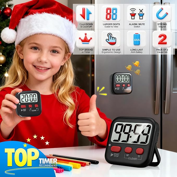Antonki 2 Pack Digital Timer for Kids, Magnetic Countdown Kitchen Timers for - Image 3