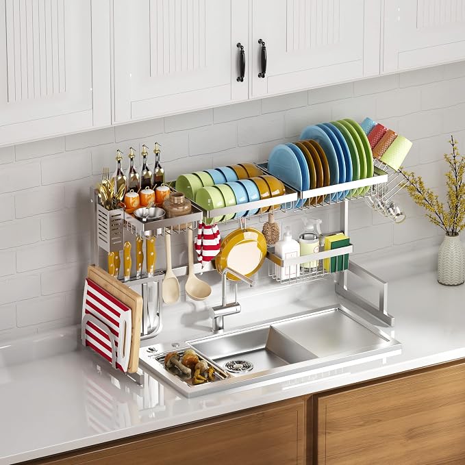 PUSDON Over Sink Dish Drying Rack Stainless Steel, Adjustable Large Dish Drainer - Image 8