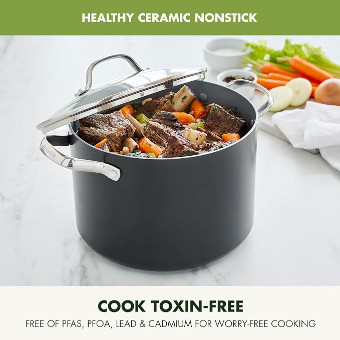 GreenPan Valencia Pro Hard Anodized Healthy Ceramic Nonstick 8QT Stock Pot - Image 3