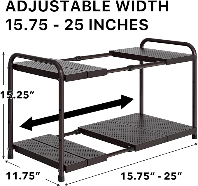 Simple Houseware Under Sink 2-Tier Heavy Duty Expandable Rack Organizer - Image 2