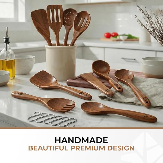 Wooden Spoons for Cooking – 10 Pcs Premium Teak Wooden Utensil Set - Image 7