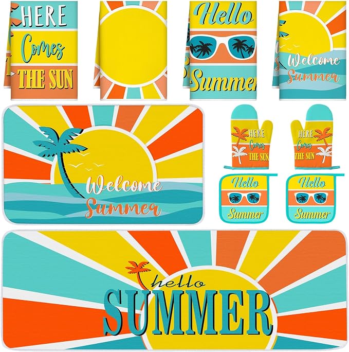 Fourluoo 10 Pcs Hello Summer Kitchen Decor and Accessories Sunshine Beach Oven by Fourluoo