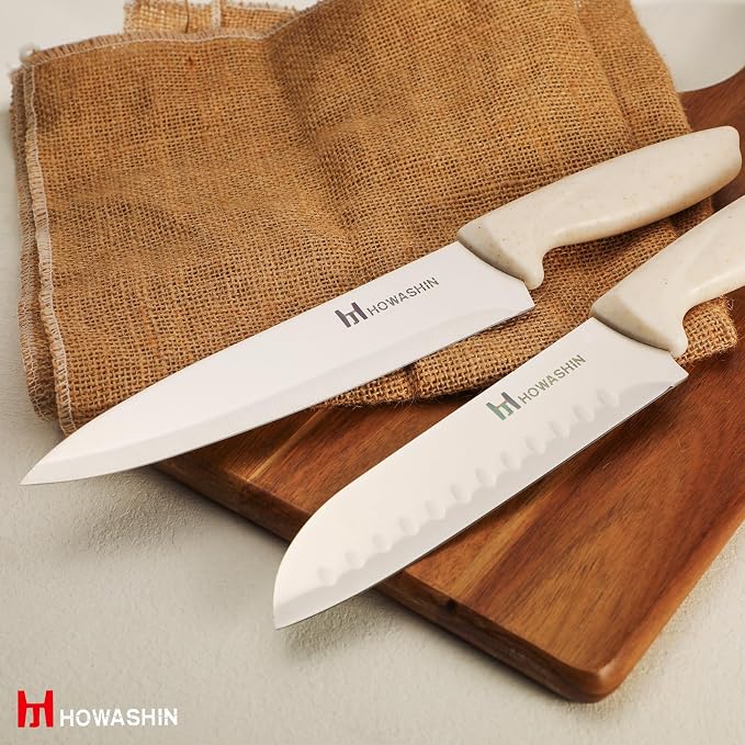 White Knife Set, Howashin 15 Pieces Kitchen Knife Set - Image 7