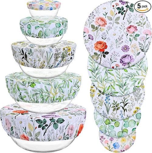 5 Pieces Bowl Covers Reusable, 5 Size Elastic Cloth Bowl Covers by Revahope