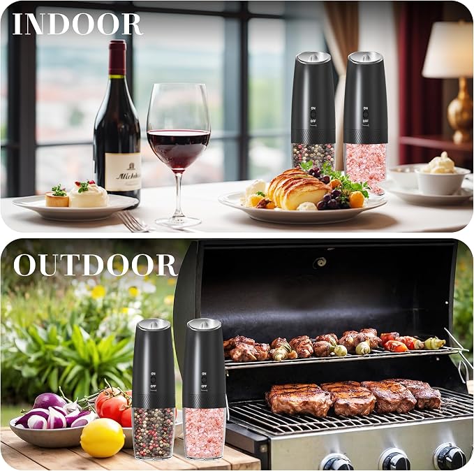 UNNEES Rechargeable Electric Salt and Pepper Grinder Set, Gravity Activated - Image 7