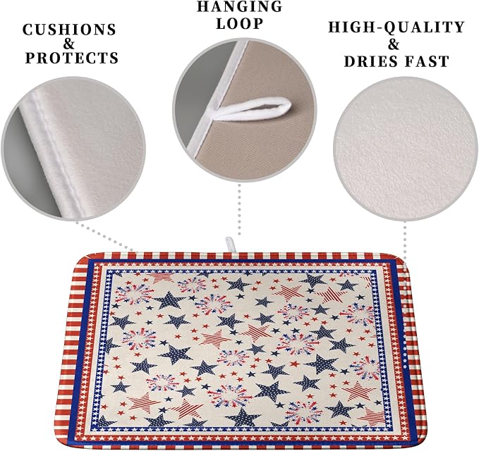 Happy 4th of July Patriotic Dish Drying Mat 18 x 24 Inch US Independence Day - Image 3