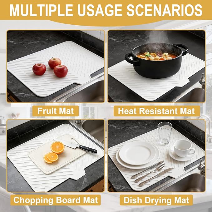 Silicone Dish Drying Mat 23x17, Food-Grade Silicone, Easy Clean Pad - Image 5