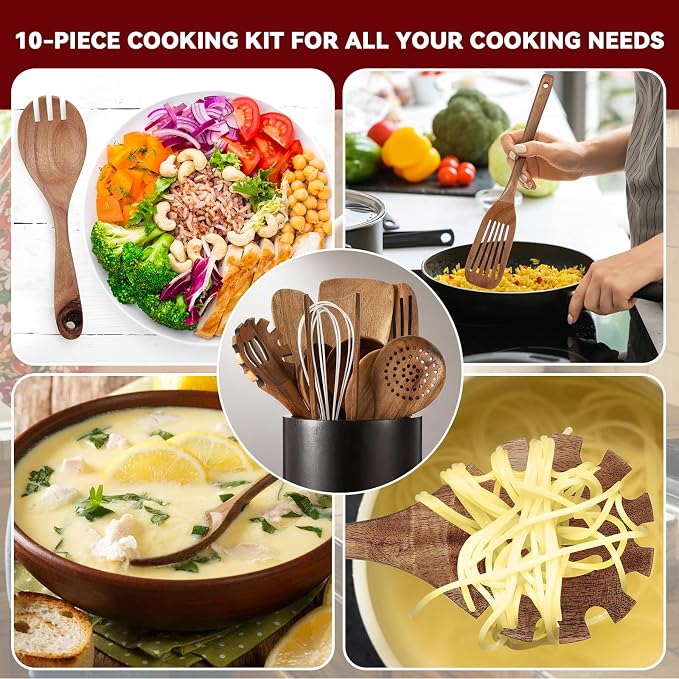 SiliFine 11 Pcs Wooden Kitchen Utensils Set - Image 6