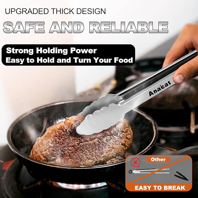 Anaeat Premium Stainless Steel Kitchen Tong Set of 2 - Image 2