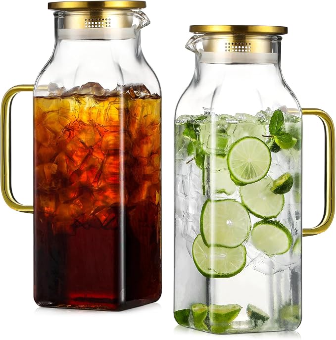 2 Pack 2 Liters/68 oz Square Glass Pitcher by NETANY