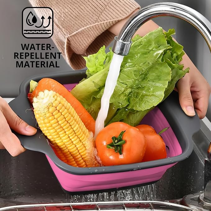 Pink Silicone Food Colander Kitchen – Small Collapsible Strainer - Image 3