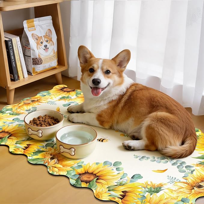 LOKHOM Scalloped Floral Dish Drying Mat, Cuttable Hide Stain Non-slip Drying Mat - Image 5