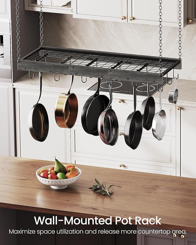 CHOEZON Hanging Pot Rack, 35.4" L x 13" W Ceiling Pot Hanger, Industrial Style - Image 2