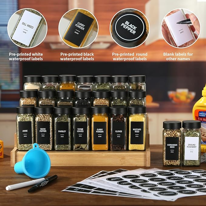 24 Glass Spice Jars with Labels, Spice Jar Set, 4oz Spice Containers, Seasoning - Image 2