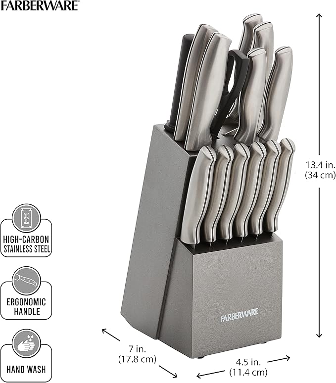 Farberware 15-Piece Stamped Stainless Steel Knife Block Set, High-Carbon - Image 9