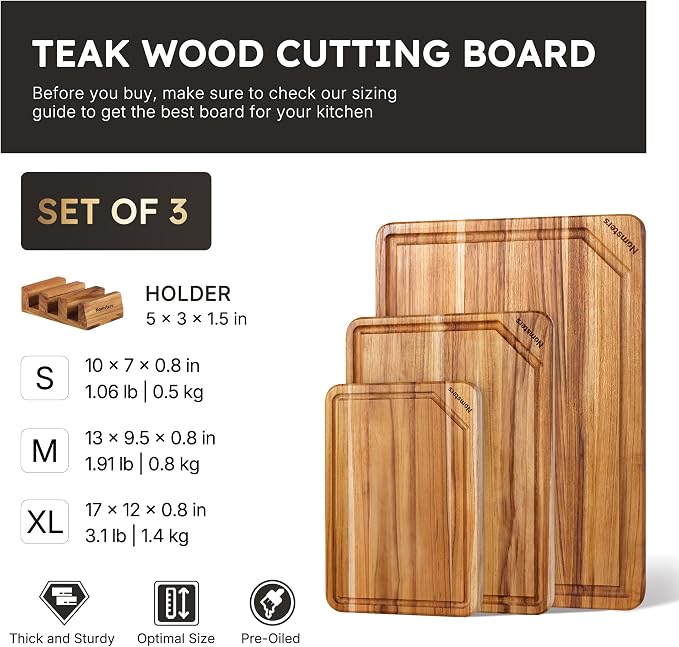 3 Pack Teak Wood Cutting Board Set - Image 2