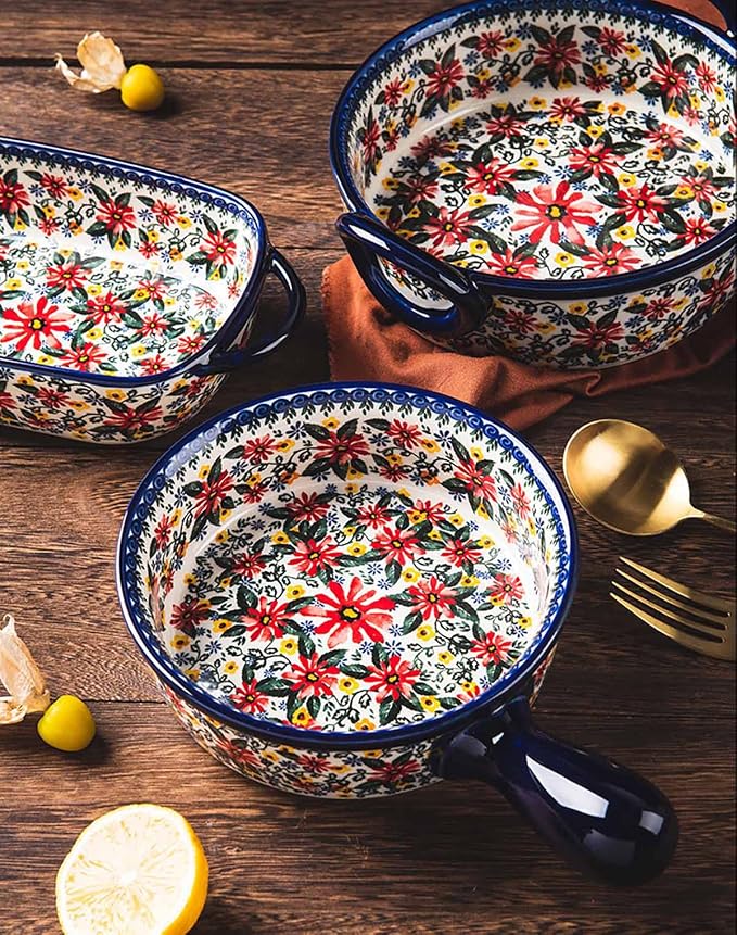 Red Daisy Flower Vintage Style Ceramic Bakeware Casserole Dish Baking Pan - Image 6