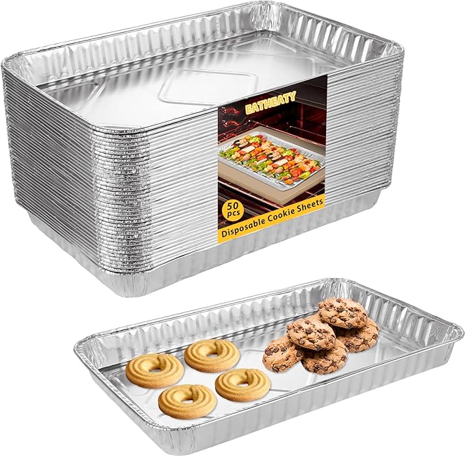 50 Pack Aluminum Pans Half Size 12.7 x 8 inch Disposable Cookie Sheets Baking by EATHEATY