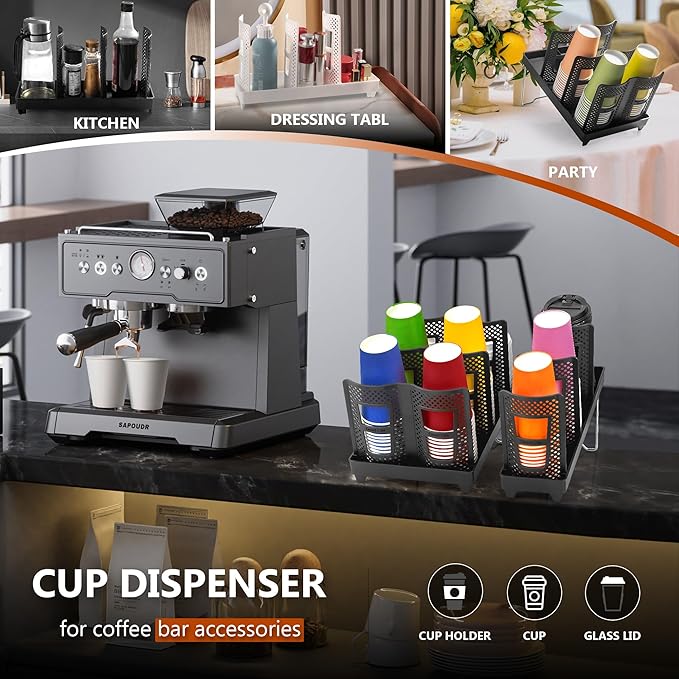 Paper Cup and Lid Holder, Disposable Coffee Cup Dispenser, 3-Slot Upright Paper - Image 5