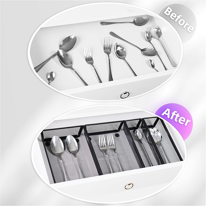 Mesh Tray Silverware Drawer Organizer, Utensil Cutlery Tray Office Supplies - Image 2