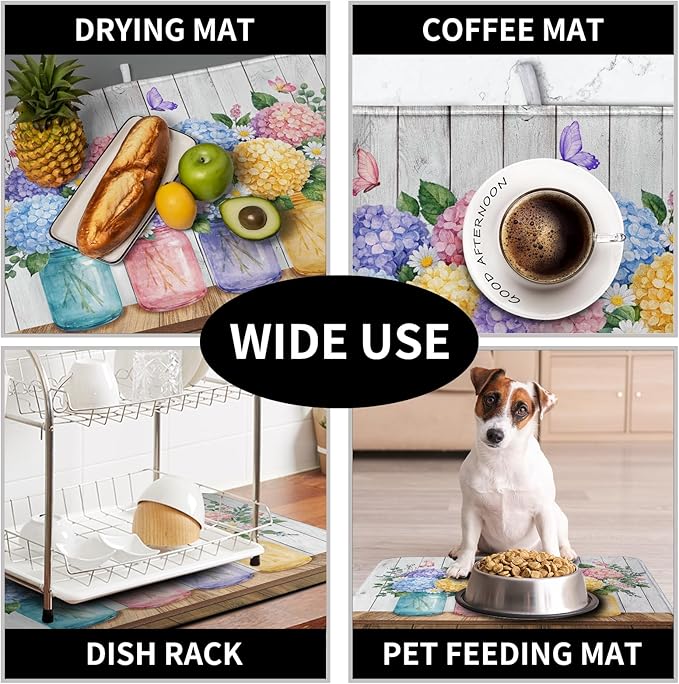 Hydrangea Dish Drying Mat for Kitchen Counter Spring Summer Floral Vases dish - Image 7