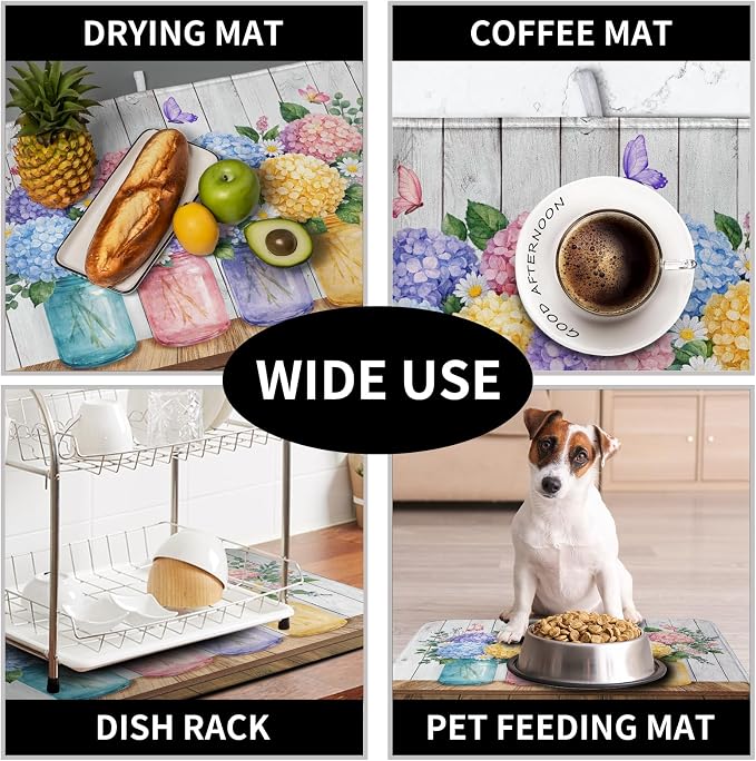 Hydrangea Dish Drying Mat for Kitchen Counter Spring Summer Floral Vases dish - Image 7