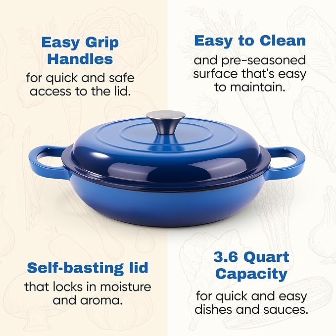 3 Quart Enameled Cast Iron Braiser, Non Stick Enameled Cast Iron Skillet - Image 7