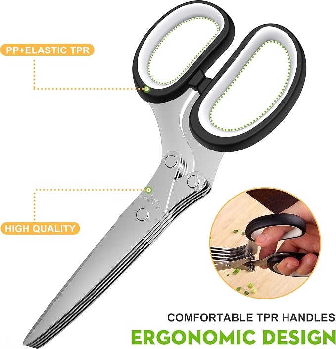 Herb Scissors with 5 Blades and Cover, Kitchen Herb Cutter with Cleaning Comb - Image 4